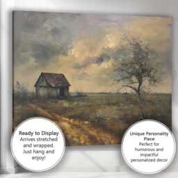 Moody Rural Cottage Countryside Landscape Dramatic Sky Painting Canvas Wall Art Print Decor Picture Ready To Hang - thumbnail 3