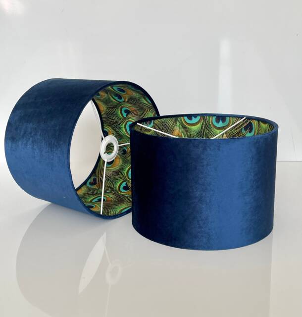 New Luxury Hq Double Sided Navy Blue & Peacock Feathers Combination Lamp Shade Pendant Light - image 1