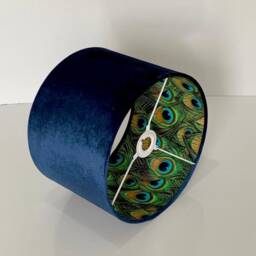 New Luxury Hq Double Sided Navy Blue & Peacock Feathers Combination Lamp Shade Pendant Light - thumbnail 2