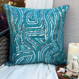 Sequin Sea Creature Pattern Art Silk Aqua Blue Pillow Sham, 24x24/26x26, Beach Style Euro Square Pillowcase - Infinity - thumbnail 2