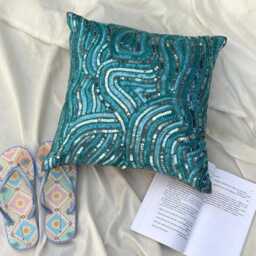 Sequin Sea Creature Pattern Art Silk Aqua Blue Pillow Sham, 24x24/26x26, Beach Style Euro Square Pillowcase - Infinity - thumbnail 3