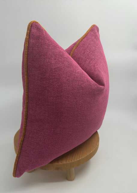 Magenta Luxury Linen Pillow Cover With Orange Pipping, Hot Pink Thick Soft Pillow, Decorative Throw Pillow, 20x20 - image 1