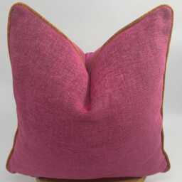 Magenta Luxury Linen Pillow Cover With Orange Pipping, Hot Pink Thick Soft Pillow, Decorative Throw Pillow, 20x20 - thumbnail 3