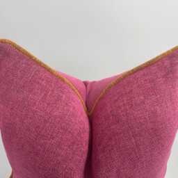 Magenta Luxury Linen Pillow Cover With Orange Pipping, Hot Pink Thick Soft Pillow, Decorative Throw Pillow, 20x20 - thumbnail 2