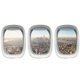 Airplane Decal - Window Frame Cityscape Sticker Pack City Skyline Wall Art Decor Peel & Stick Plane Murals Vwaq-Ppw25 - thumbnail 2