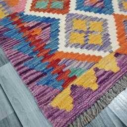 Colourful Runner Rug, Handmade Artisan Afghan Turkish, Scandinavian, Navajo, Bohemian, Flatweave, Natural Wool Kilim Rug 307x83 cm - thumbnail 3