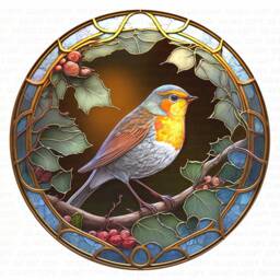 Robin Xmas Wreath Sign, Christmas Robin Faux Stained Glass Plaque - thumbnail 3