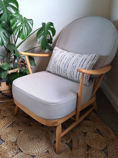 Ercol 203 Easy Chair Cushions & Covers in A Pale Grey Cotton Piped Or Unpiped With Foam - image 1