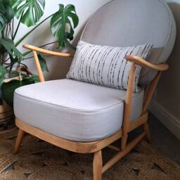 Ercol 203 Easy Chair Cushions & Covers in A Pale Grey Cotton Piped Or Unpiped With Foam - thumbnail 2