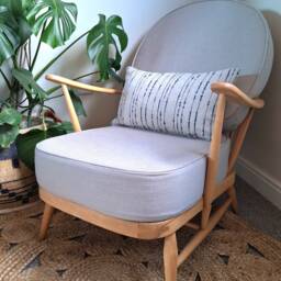 Ercol 203 Easy Chair Cushions & Covers in A Pale Grey Cotton Piped Or Unpiped With Foam - thumbnail 3