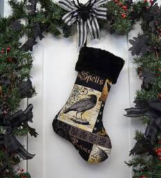 Handmade Gothic Raven Christmas Stocking, Faux Fur, Dark Academia