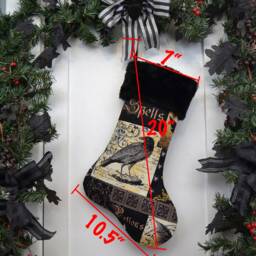 Handmade Gothic Raven Christmas Stocking, Faux Fur, Dark Academia - thumbnail 2