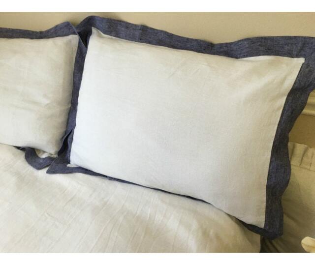 Border Duvet Cover, Linen Duvet Cover, Bedding, Dorm Queen King White Cover With Border Trim - image 1