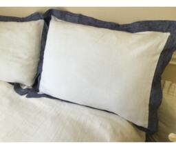 Border Duvet Cover, Linen Duvet Cover, Bedding, Dorm Queen King White Cover With Border Trim - thumbnail 1