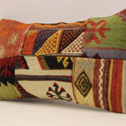 Lumbar Pillow, Patchwork Sofa Pillow, 12x20 in 30x50 cm, Vintage Turkish Kilim Pillow, Home Cushion Cover Boho Pillow Koef-974 - thumbnail 3