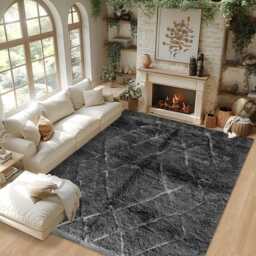 Hand Tufted Dark Gray Moroccan Rug - Berber Shag Wool Carpet With Subtle Diamond Pattern, Luxurious Custom Area - thumbnail 2
