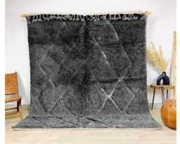 Hand Tufted Dark Gray Moroccan Rug - Berber Shag Wool Carpet With Subtle Diamond Pattern, Luxurious Custom Area