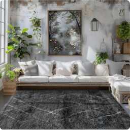 Hand Tufted Dark Gray Moroccan Rug - Berber Shag Wool Carpet With Subtle Diamond Pattern, Luxurious Custom Area - thumbnail 3