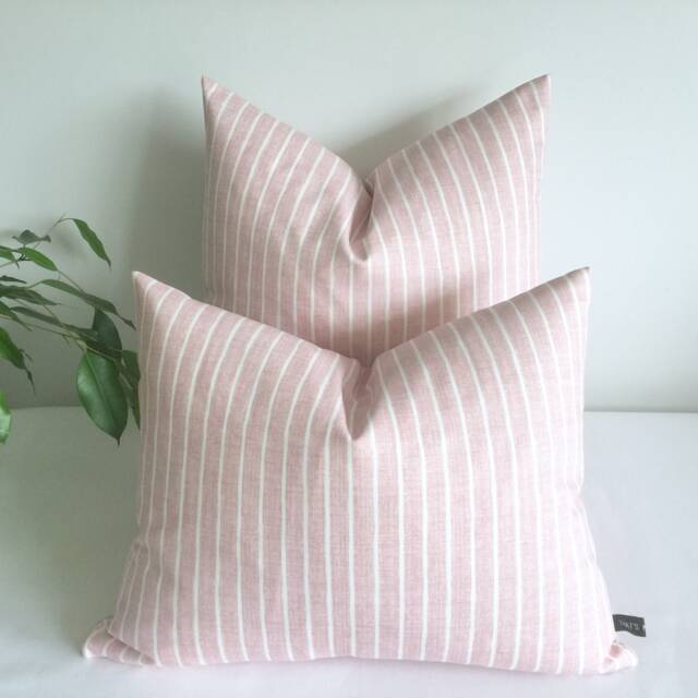 Blush Pink Striped Cushion Or Cover Cotton Cushion Handmade in UK - image 1