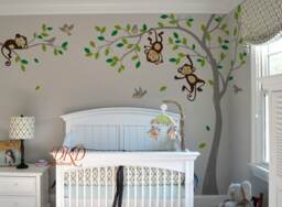 Boy Jungle Monkey Wall Decal, Monkeys, Birds & Name Decal For Nursery, Kids Room, Nursery Decor, Baby Boy Decal Sticker-Dk335 - thumbnail 1