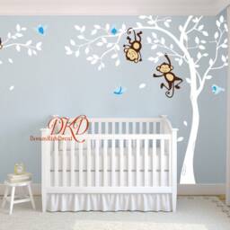 Boy Jungle Monkey Wall Decal, Monkeys, Birds & Name Decal For Nursery, Kids Room, Nursery Decor, Baby Boy Decal Sticker-Dk335 - thumbnail 2
