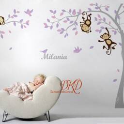 Boy Jungle Monkey Wall Decal, Monkeys, Birds & Name Decal For Nursery, Kids Room, Nursery Decor, Baby Boy Decal Sticker-Dk335 - thumbnail 3
