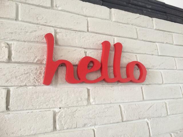 Red Wood Sign Hello Entrance Decoration, Office, Shop, Bar, Restaurant, Wall Farmhouse Decor Sign, Wooden Standing Hello - image 1