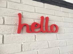 Red Wood Sign Hello Entrance Decoration, Office, Shop, Bar, Restaurant, Wall Farmhouse Decor Sign, Wooden Standing Hello - thumbnail 1