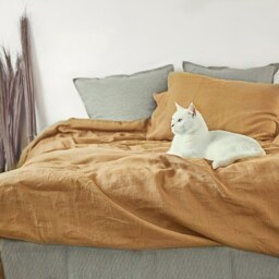 Deep Mustard Color Linen Bedding Set. Queen King Duvet Cover & Pillow Cases - 3Pcs - thumbnail 2