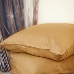 Deep Mustard Color Linen Bedding Set. Queen King Duvet Cover & Pillow Cases - 3Pcs - thumbnail 3