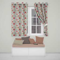 Decorative Damask Floral Pattern With Teal & Pink Accents Seamless Readymade Eyelet Ring Top Thermal 100% Blackout Curtains