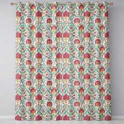Decorative Damask Floral Pattern With Teal & Pink Accents Seamless Readymade Eyelet Ring Top Thermal 100% Blackout Curtains - thumbnail 2