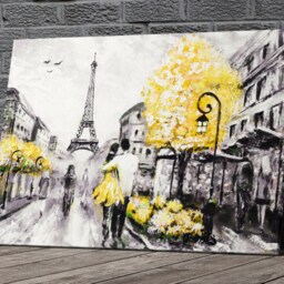 Yellow Paris Eiffel Tower Canvas Framed Glossy Coated Premium With Metal Hanger Various Sizes - thumbnail 2