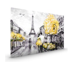 Yellow Paris Eiffel Tower Canvas Framed Glossy Coated Premium With Metal Hanger Various Sizes - thumbnail 1