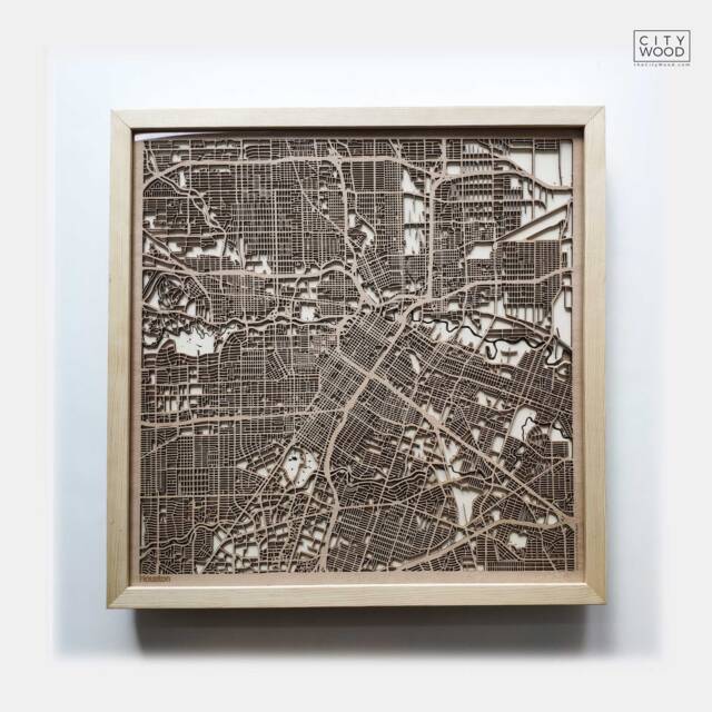 Houston Wooden Street Map - Laser Cut City Art, Framed 3D Wall Decor - image 1