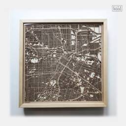 Houston Wooden Street Map - Laser Cut City Art, Framed 3D Wall Decor - thumbnail 1