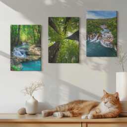 Set Of 3 Canvas Prints - Waterfalls in A Green Forest With Crystal Clear Water, Wall Art Canvas, Landscapes Decor - thumbnail 2