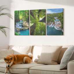 Set Of 3 Canvas Prints - Waterfalls in A Green Forest With Crystal Clear Water, Wall Art Canvas, Landscapes Decor - thumbnail 3