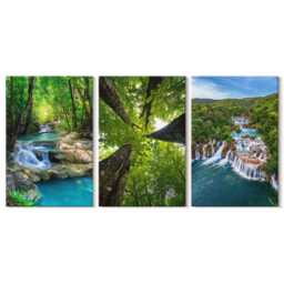 Set Of 3 Canvas Prints - Waterfalls in A Green Forest With Crystal Clear Water, Wall Art Canvas, Landscapes Decor - thumbnail 1