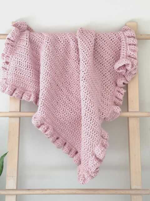 Handmade Crochet Baby Blanket With Ruffles - 28x28 - image 1