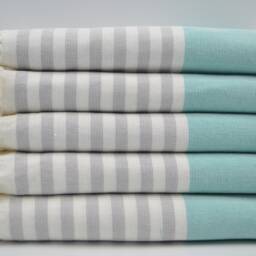 "Terry Peshtemal, Mint Green & Gray Striped Towel, 40""x65" - thumbnail 2