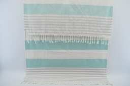 "Terry Peshtemal, Mint Green & Gray Striped Towel, 40""x65" - thumbnail 1