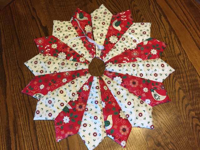 Quilted Christmas Tree Skirt Red, Silver, & Floral Victorian Style - image 1