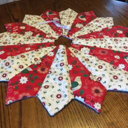 Quilted Christmas Tree Skirt Red, Silver, & Floral Victorian Style - thumbnail 2