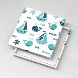 Lovely Whales & Sailing Ships Canvas, Wall Art Picture, Blue Decoration, Kids Canvas - thumbnail 1