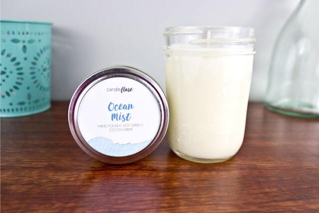 Ocean Mist Soy Candle in Half Pint Mason Jar - Scented For Spring Or Summer, Wood Cotton Wick - image 1