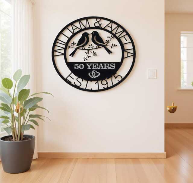Personalized 50Th Anniversary Metal Sign, Custom Gift, 50Th Gift, Love Birds Wall Art, Gift For Parent, Mothers Day Decor - image 1