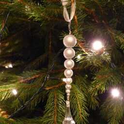 Navy Blue & White Beaded Icicle Christmas Tree Decorations, Unique Iridescent Miracle Bead Hanging Ornament - thumbnail 4