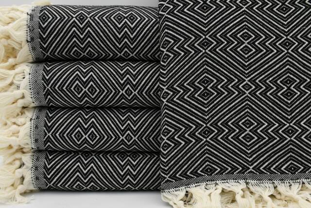 "Organic Cotton Blanket, Turkish Blanket, Black Blanket, Soft Throw, Turkish Throw, Bed Rug, 79""x95" - image 1