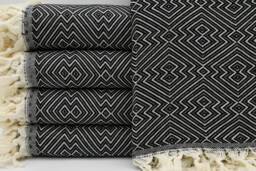 "Organic Cotton Blanket, Turkish Blanket, Black Blanket, Soft Throw, Turkish Throw, Bed Rug, 79""x95" - thumbnail 1